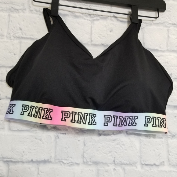 PINK Victoria's Secret Black Ultimate Sports Bra Strappy Bralette Logo New Large - Picture 6 of 16
